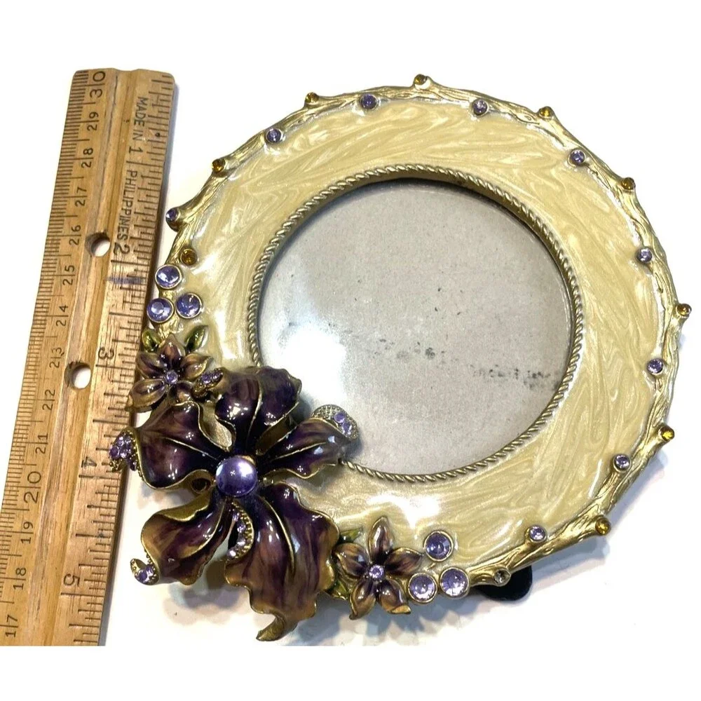 Ashleigh Manor Frame Purple Hibiscus Flower Rhinestone Jeweled Enamel 3x3 Photo - Picture 10 of 10